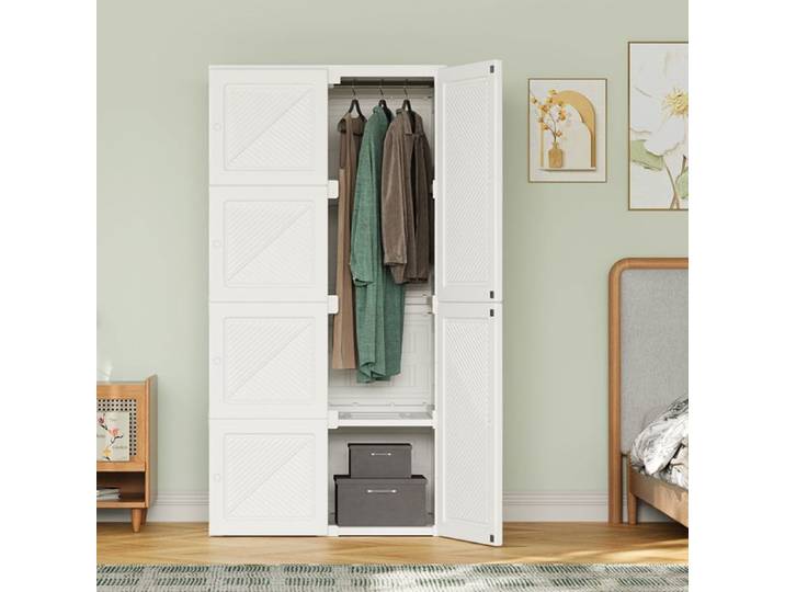 Armoire de rangement pliable 470L 8 compartiment 6 porte avec tringles et élément magnétique Durable et pratique facile à assembler
