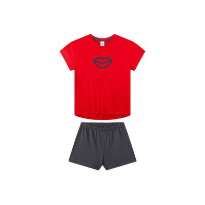 Schlafanzug SANETTA "Pyjama Pyjama Teenager Kiss kurz", Mädchen, Gr. 176, bunt (schwarz, rot), Obermaterial: 100% Baumwolle CO., Homewear-Sets Schlafanzug