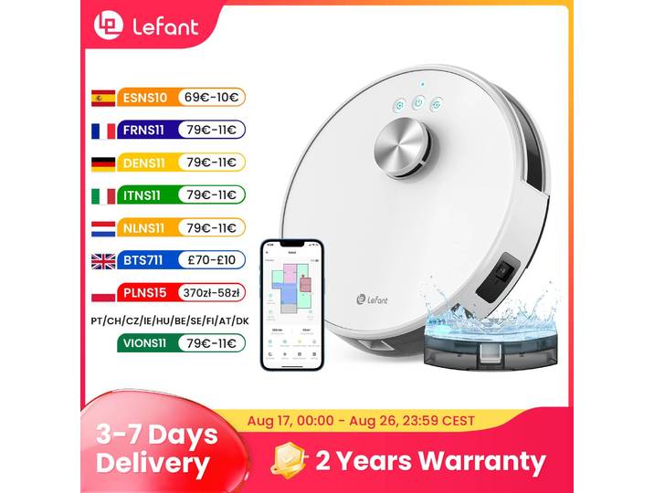 Aspirateur robot Lefant M1, aspiration puissante 5500Pa, navigation Lidar, cartographie intelligente, aspirateur robot laser pour poils d'animaux