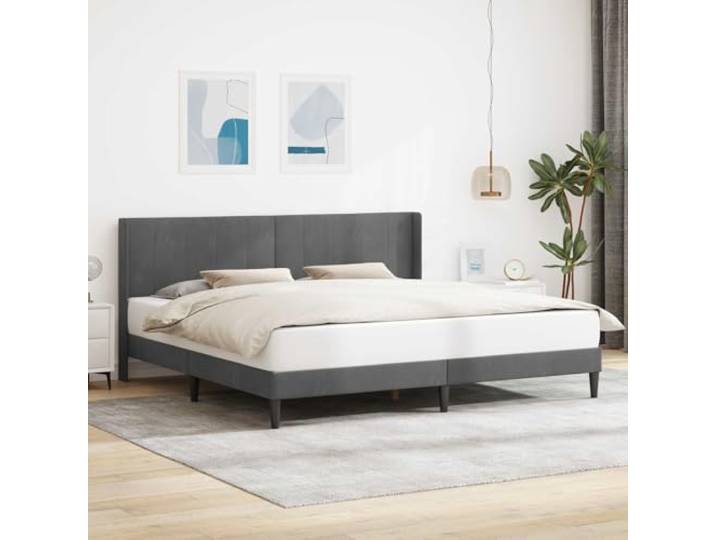 RJPLMFV Bettgestell, Velours, Dunkelgrau, 180 x 200 cm Robuste Platte, Füße aus schwarzem Kunststoff, inkl. Latten, einfache Reinigung