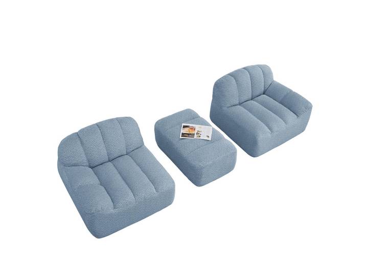 Flora Grace Sofa in Blau mit Ottoman aus Fleece, 165x79x210 cm, Wohnzimmer, Sofas & Couches, Sofas