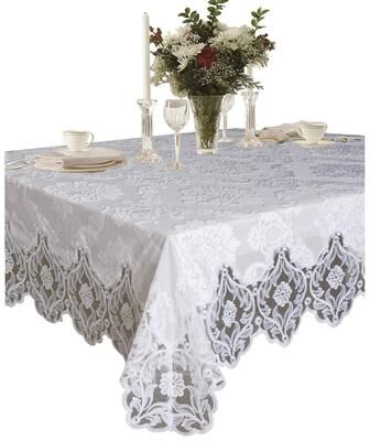 Violet Linen Deluxe Elegant Velvet Lace Sheer Floral Pattern Tablecloth