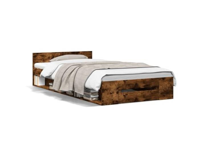 PUGYNBK Bett mit Schublade aus technischem Holz, rauchige Eiche, 90 x 200 cm