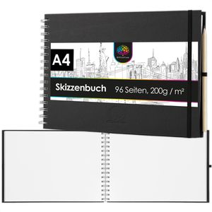 OfficeTree Skizzenbuch A4 quer, 200 g/m², weiß, Spiralbindung, 48 Blatt