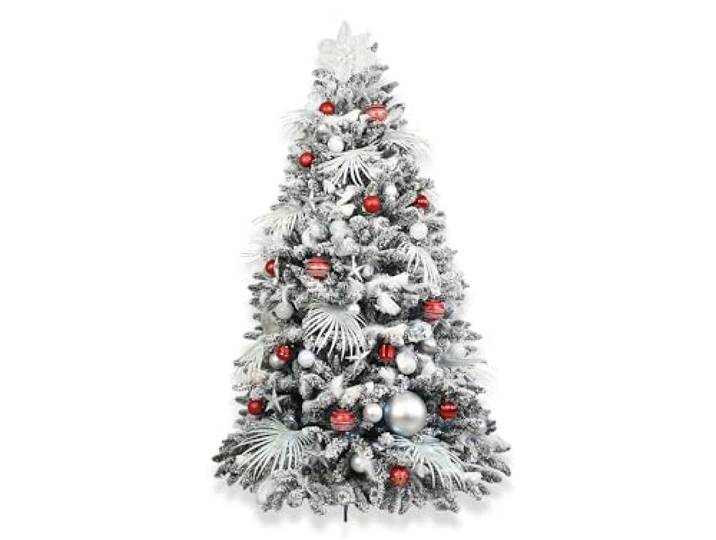 LAALU Künstlicher Weihnachtsbaum 300 cm – Polar RED – geschmückt mit 213 Weihnachtsbaumschmuck – inkl. Metallständer und Aufbewahrungsbox