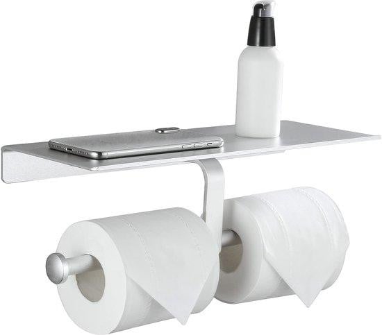 Unyqoos Dubbele toiletrolhouder met opbergruimte voor de badkamer - Mat metaal