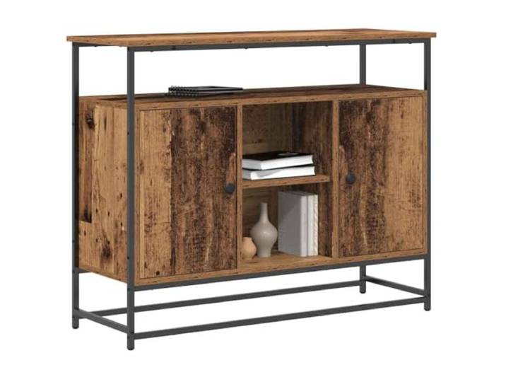 KTHLBRH Anrichte aus altem Holz, 100 x 35 x 80 cm, mehrschichtiges Holz 2 Scharniertüren, Stahlgriffe, Innenablagen, Stauraum für Wohnzimmer