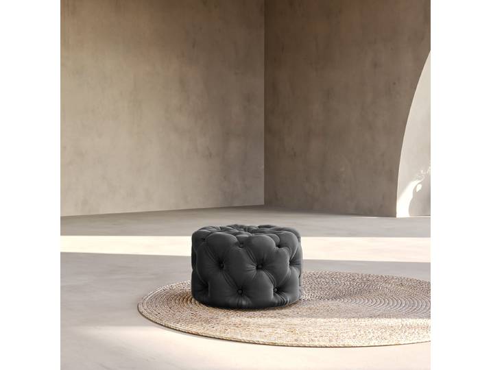 Polsterhocker 60 x 60cm Schwarz Samt Ravi: Schwarz