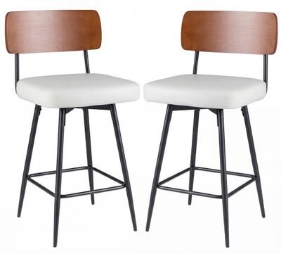 Costway 27 Inch Padded Counter Barstools Set of 2 with Metal Legs-White
