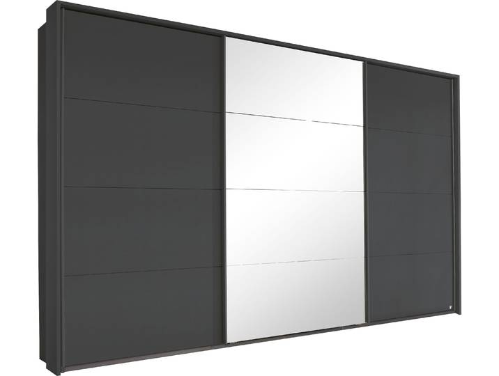 Schwebetürenschrank, Grau, 368x214x64 cm, Holzwerkstoff, 3 Türen & Passepartout, Modern, Rauch
