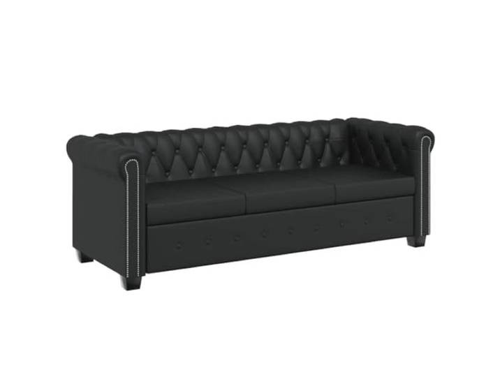 HEFZGDB Chesterfield Sofa 3-Sitzer Kunstleder Schwarz mit Knopfheftung und Nietenverzierung – Elegantes Design für Wohnzimmer und Büro, Hochwertige Polsterung Langlebig Bequem
