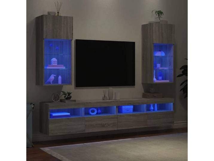 Meuble TV avec lumières LED - WIENS - 2 pièces - Sonoma gris - 40 5x30x90 cm - Bois d'ingénierie - Lumières LED RVB