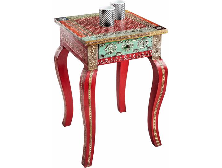 Beistelltisch GOODPRODUCT, bunt (rot, bunt), B:38cm H:53cm T:38cm, Tische, Beistelltisch, handgearbeitet und handbemalt