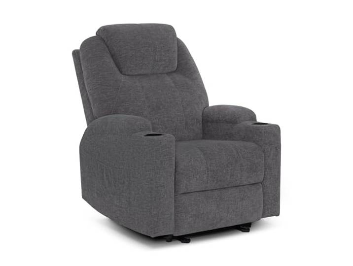 M MCombo Elektrisch Relaxsessel Massagesessel Fernsehsessel Liegefunktion Vibration Heizung 7061 neues Modell (Grau-Chenille)