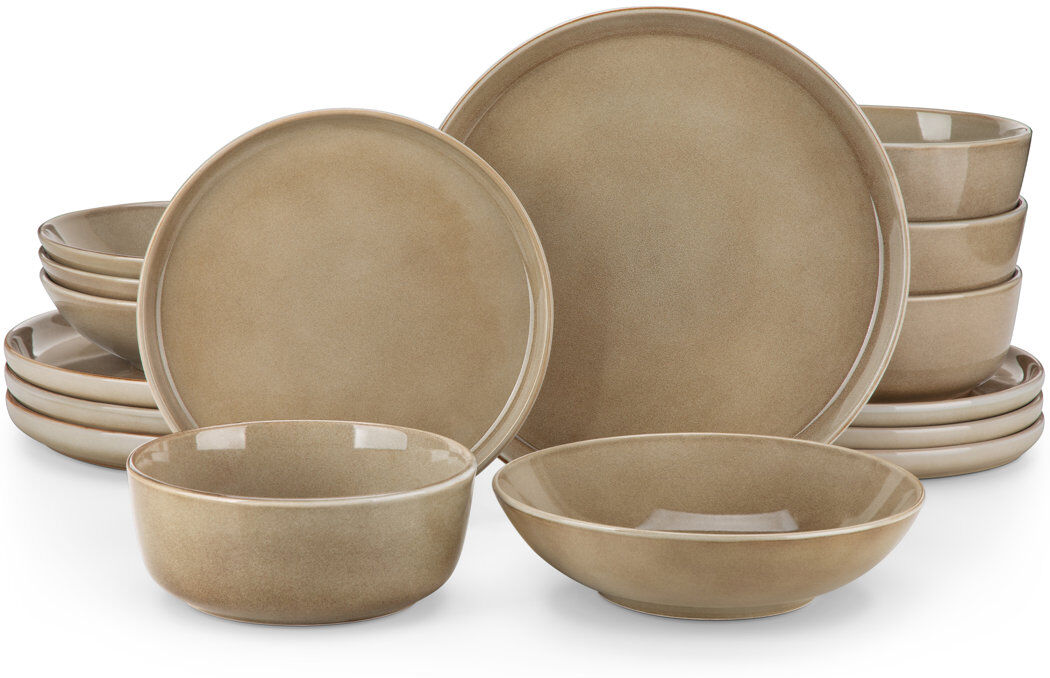 Vancasso 16-Piece Ceramic Dinnerware Set, Black Dinnerware, Dinner Set Service For 4 People, Dinner Plates, Dessert Plates, Soup Plate And Bowls Brown 16