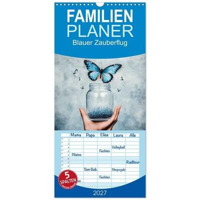 Familienplaner 2027 - Blauer Zauberflug mit 5 Spalten (Wandkalender, 21 x 45 cm) CALVENDO