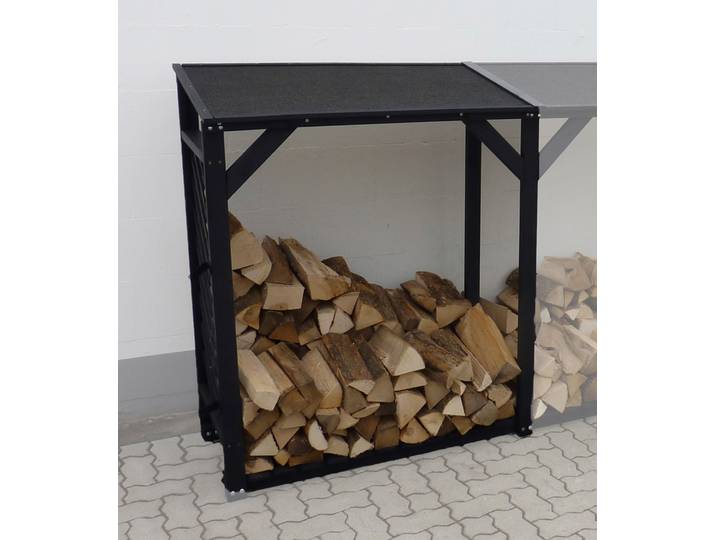Kaminholzregal-Erweiterung PROMADINO Speyer , grau (anthrazit), B:118,5cm H:148cm T:68cm, Holzwerkstoff, Kaminholzlager, Kaminholzregal-Erweiterung