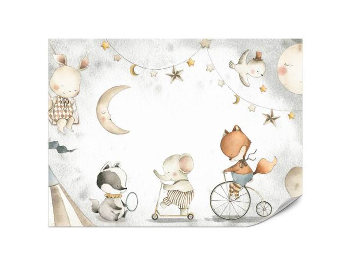 FOTOTAPETE für Kinderzimmer Zirkus Tiere Elefant Fuchs Monde Sterne 200x140