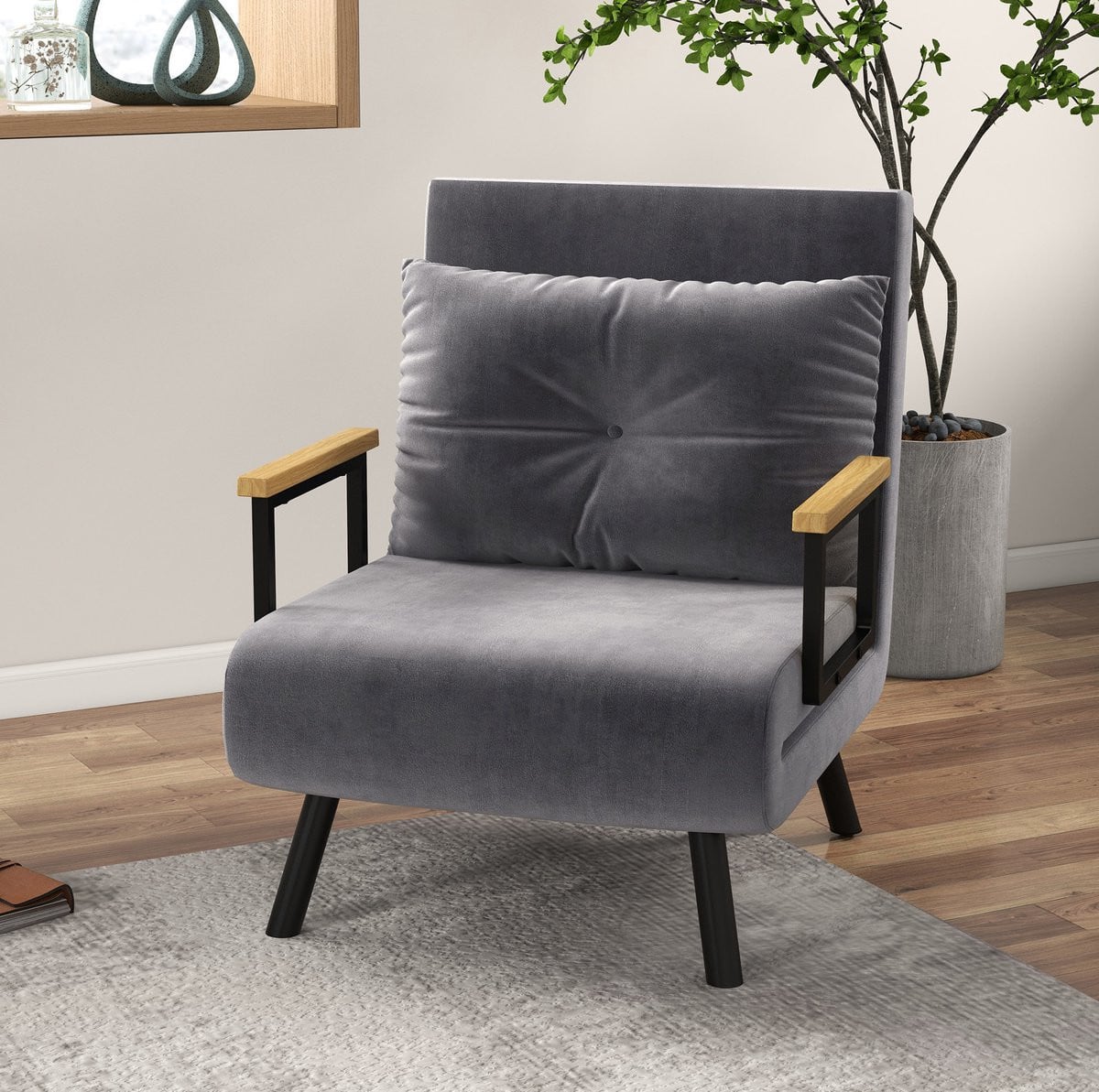 STILVORA Fauteuil met bedfunctie en verstelbare rugleuning, Velvet Donkergrijs