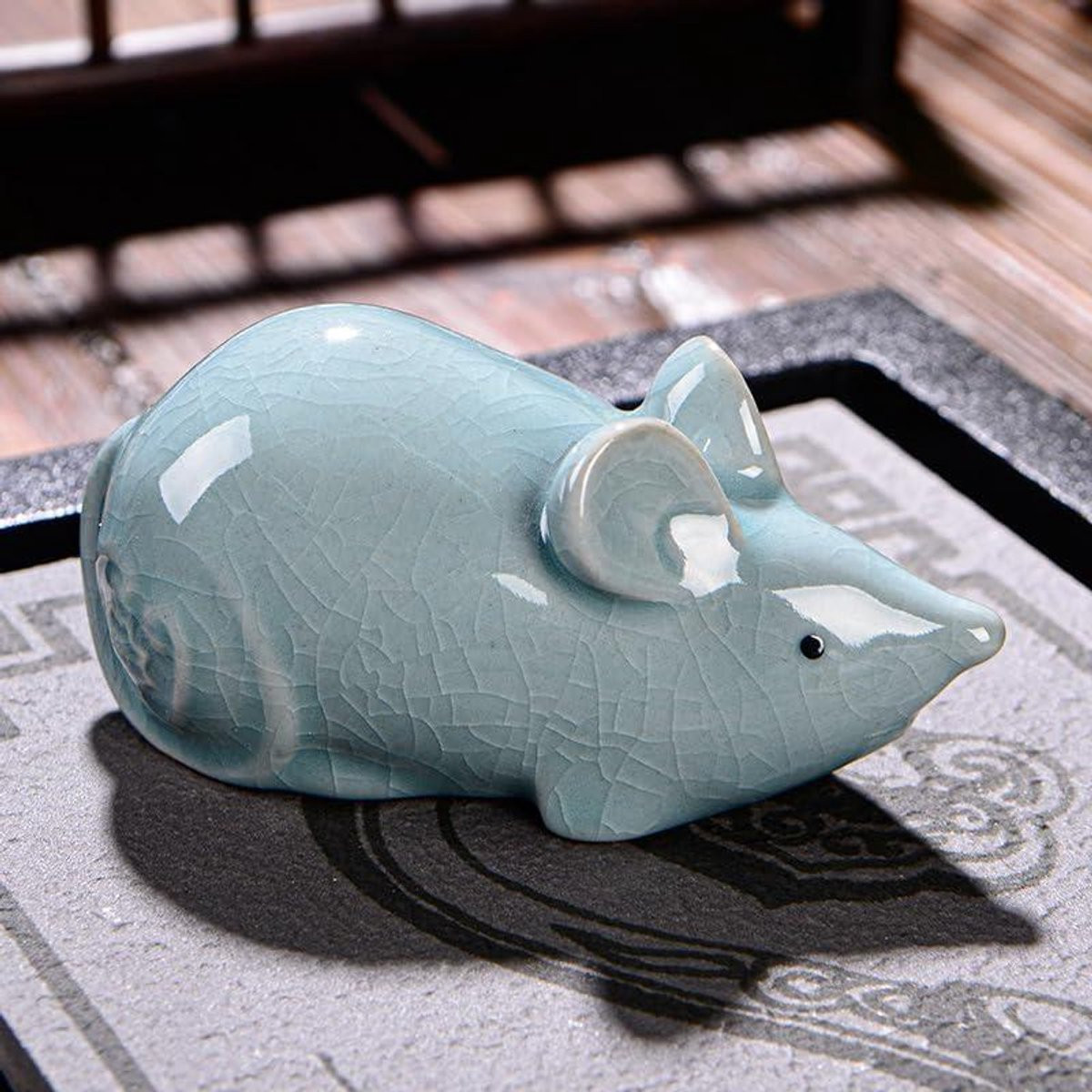 Wit Keramisch Muis Beeldje - Handgemaakte Sculptuur voor Desktop Decoratie - 9,5 x 5 cm