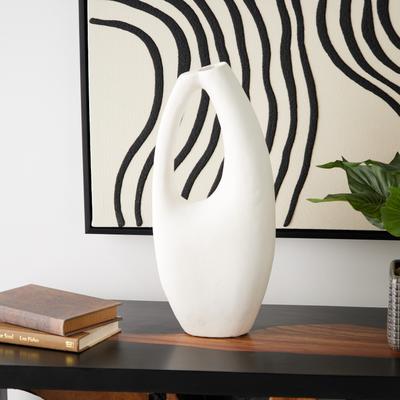 ARCILLA ELEMENTAL Beige Paper Mache Abstract Curved Vase with Handle