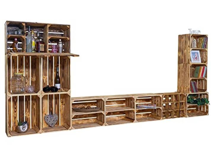 Vinterior Wohnwand, TV-Board und Minibar Sienna mit Regal Wohnwand Mediawand Schrankwand Anbauwand Wohnzimmer Set Wand