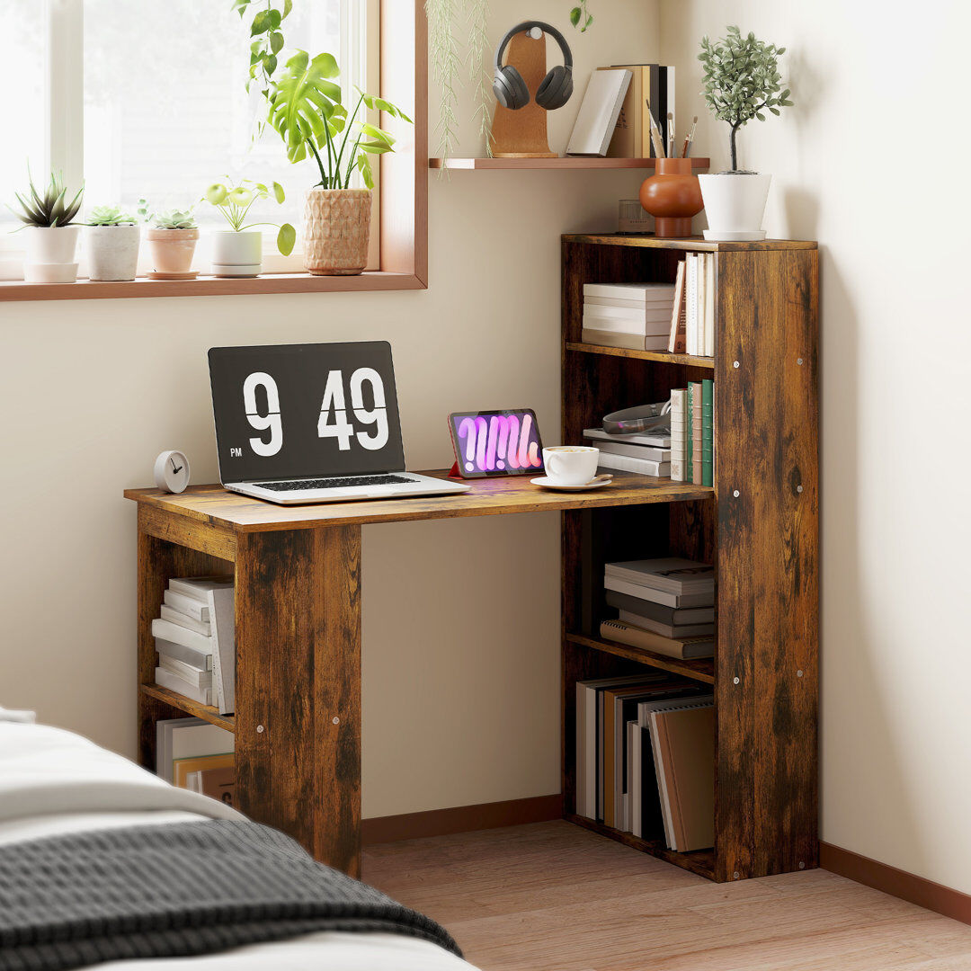 Hashtag Home Carbone 120cm Computer Desk Wooden PC Laptop Table Brown 120cm H X 120cm W X 55cm D