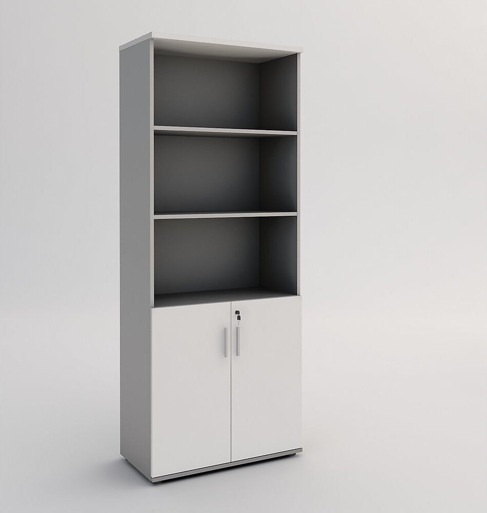kaiserkraft Schrank Portland, BxT 800 x 420 mm, H 1845 mm, Türhöhe 700 mm, lichtgrau / weiß