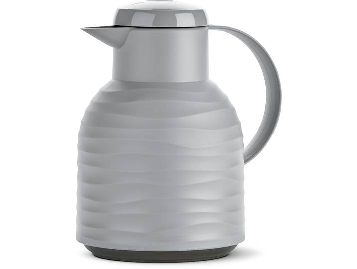 Isolierkanne EMSA Samba Wave , beige (stone, grau), B:14,5cm H:21,7cm, Glas, Kunststoff, Kannen, Isolierkanne, Made in Germany, 12h warm/24h kalt, Quick-Press-Deckel, Glaskolben