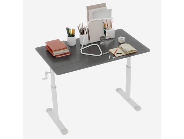 Bureau Assis-Debout à Manivelle Gris - Double Colonne sans Électricité - pour Télétravail et Étude - Style Épuré - 100x60x90cm