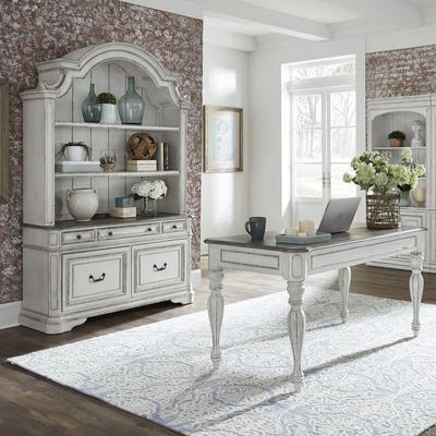 Liberty Furniture Magnolia Manor 3 Piece Desk & Hutch Set Antique White & Weathered Bark