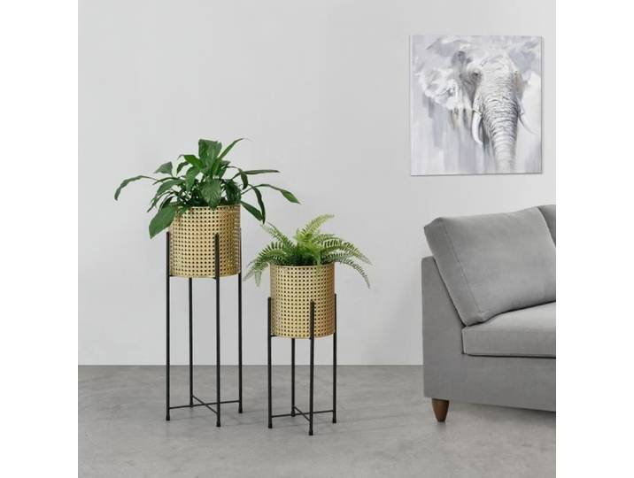 Set de 2 Supports de Plante Mol Noir Doré - EN.CASA - Contemporain - Design - Métal