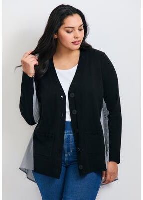 Plus Size Women's Ray Mix Media Button Thru Cardi by Avenue in Black Stripe (Size 26/28)