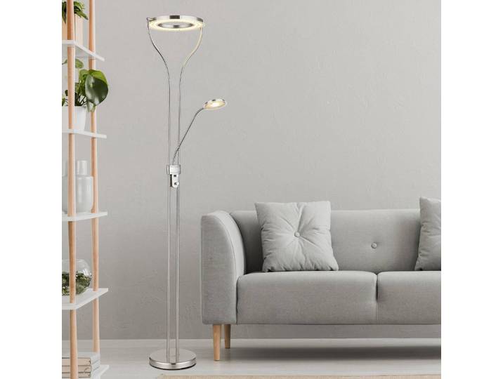 Globo Deckenfluter Ebro, dimmbar, alu / grau / zink, für Wohn- / Esszimmer, Metall, Modern, Leselampe