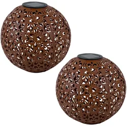 Solarleuchte für Außen Kugel Solar Gartendeko Solarlampe rost Erdspieß, Blumen Dekorstanzungen, Metall, LED warmweiß, D 20 cm, 2er Set