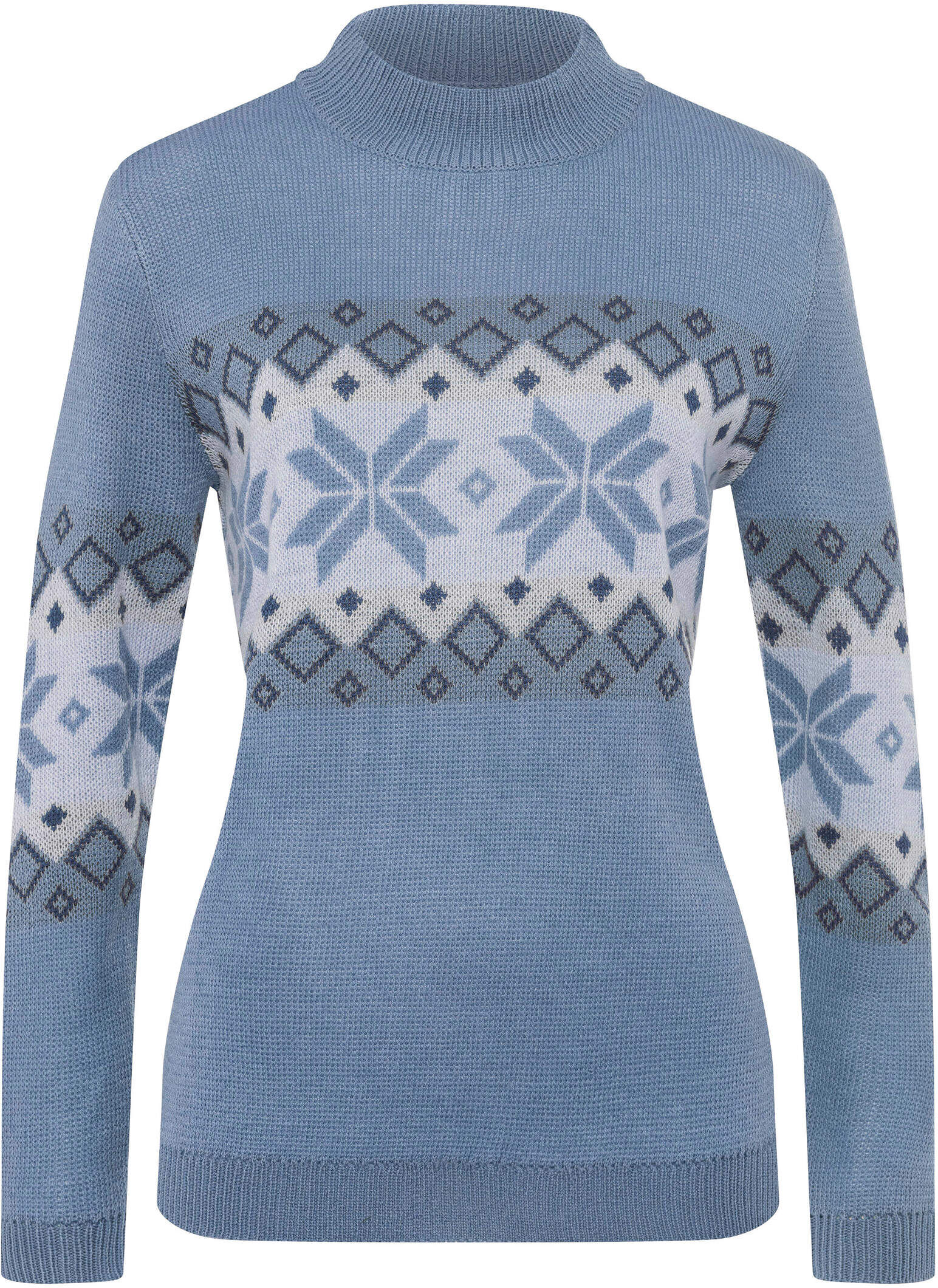 Sieh An! Strickpullover SIEH AN "Stehkragen-Pullover Stehkragenpullover mit Norweger-Muster", Damen, Gr. 42, bleu, champagner, gemustert, Sportlich, Pullover Strickpullover