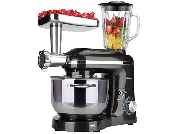 Zilan 3in1 Küchenmaschine Rührmaschine Teigmaschine Knetmaschine Teigkneter 1400 Watt 6 Geschwindigkeitsstufen Pulsfunktion 5,5 Liter Universalküchenmaschine Standmixer Fleischwolf, Schwarz, 1772