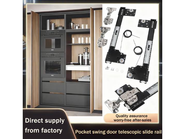 Quincaillerie de porte pivotante pliante dissimulée, système de porte de poche à montage latéral rétractable pour armoire de garde-robe, mécanisme Invisible