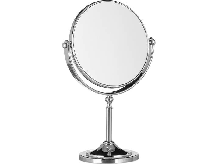 Miroir de maquillage Relaxdays avec grossissement\, miroir de maquillage sur pied\, miroir de maquillage rond\, double face\, dimensions : 28 x 18 x 10 cm\, argenté