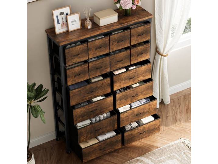 Commode de rangement 16 tiroirs en tissu -103*30*130cm