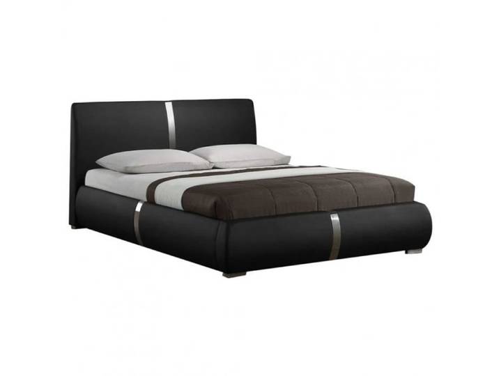 Pack lit double en simili noir + matelas 140 x 190 cm - EDEN