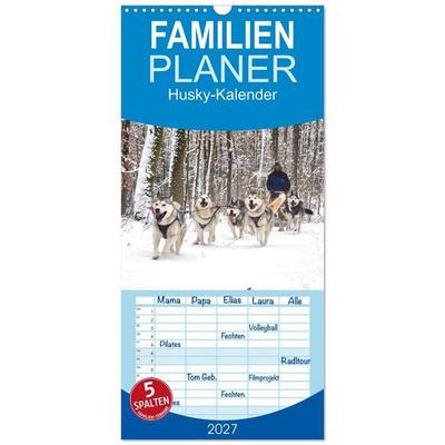 Familienplaner 2027 - Husky-Kalender mit 5 Spalten (Wandkalender, 21 x 45 cm) CALVENDO