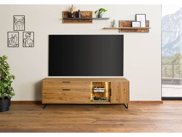 Lowboard Wildeiche mit Holztür 180x43x59 natur geölt LINDAU #25