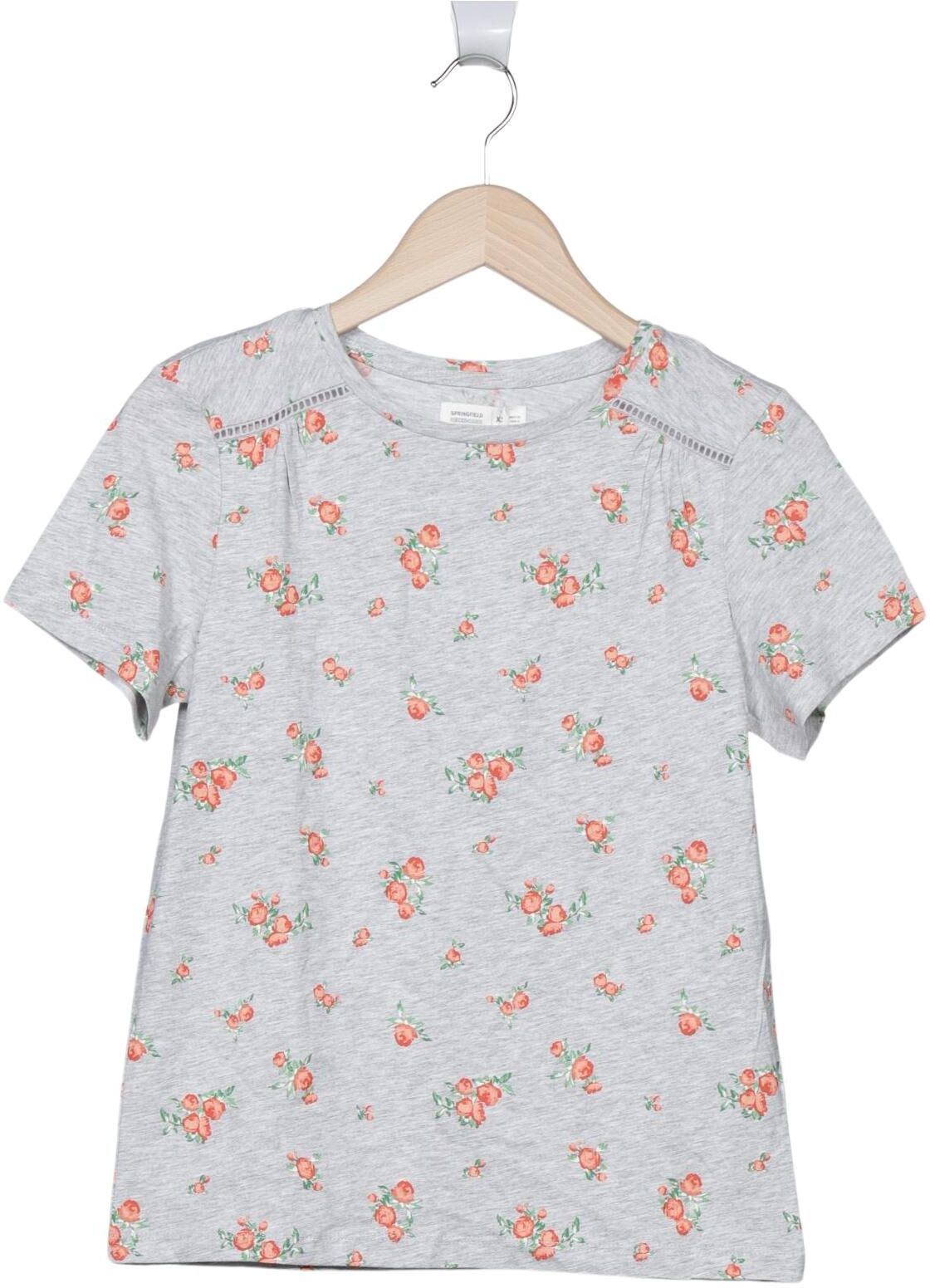 Springfield Damen T-Shirt, Grau, Gr. XS, Viskose / Baumwolle - Second Hand