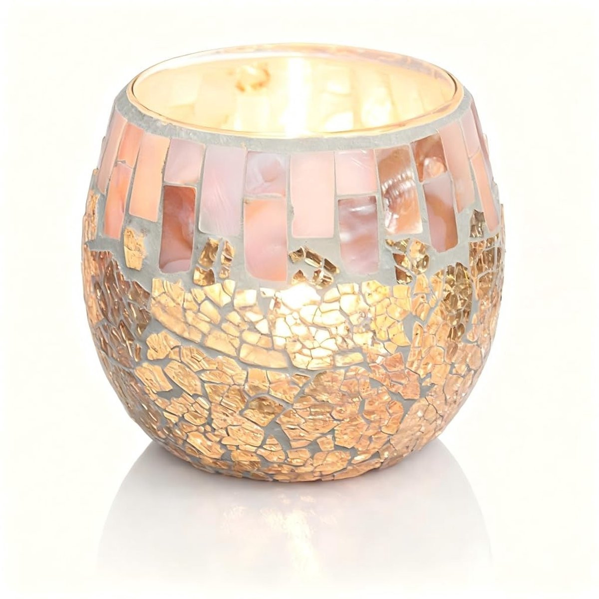 Turquoise Mosaic Glas Tealight Holder - Cracked Glass Kaarsenhouder voor Tafeldecoratie