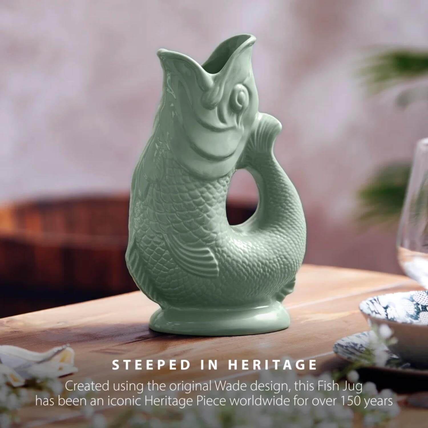 Wade Fish Earthenware 0.6 Litre Gluggle Jug - Sage