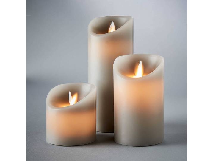 LED-Bougies GROWING FLAME lot de 3 18cm Gris