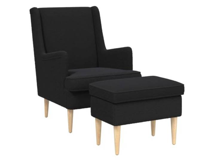 Makastle Sessel mit Fußhocker Schwarz Bouclé 79x79x90 cm