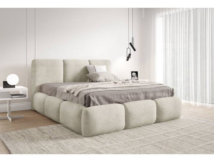 yourhouse24 Polsterbett Cloud-Bed im Chunky-Look mit Bettkasten, Teddy-Bouclé, Luxus Wolkenbett mit Bettkasten & Lattenrost