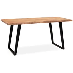 Schreibtisch Massivholz Baumkante U-Gestell Handarbeit ATOLL, Goldbraun-Schwarz 140x80x76 cm
